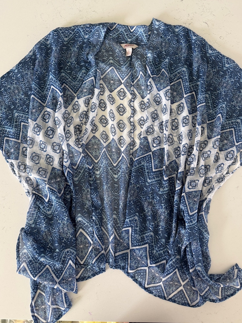 Arizona Jean Company Blue and White Printed Kimono Tunic